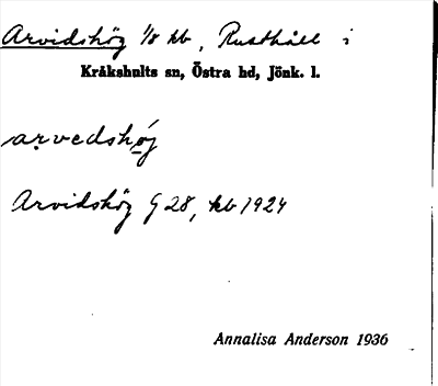 Bild på arkivkortet för arkivposten Arvidshög