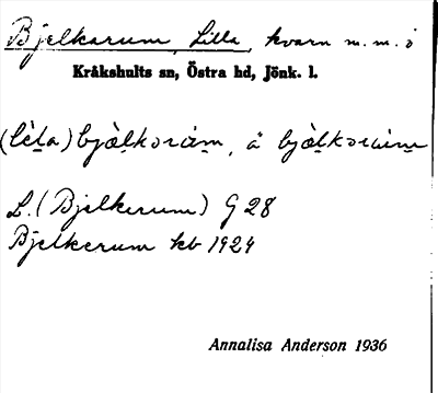 Bild på arkivkortet för arkivposten Bjelkarum, Lilla