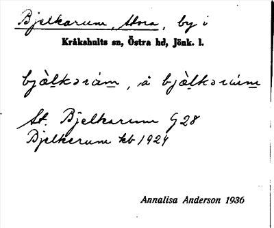 Bild på arkivkortet för arkivposten Bjelkarum, Stora
