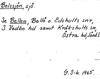 Bild på arkivkortet för arkivposten Bolssjön, se Bellen