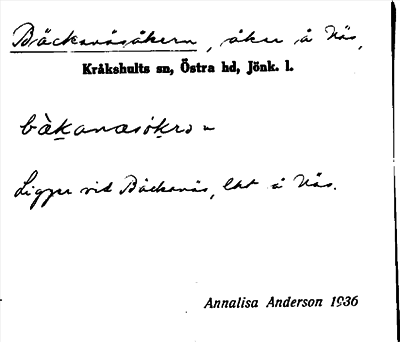 Bild på arkivkortet för arkivposten Bäckanäsåkern