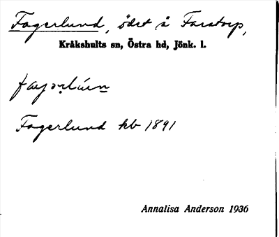 Bild på arkivkortet för arkivposten Fagerlund