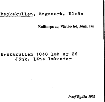 Bild på arkivkortet för arkivposten Backakullen