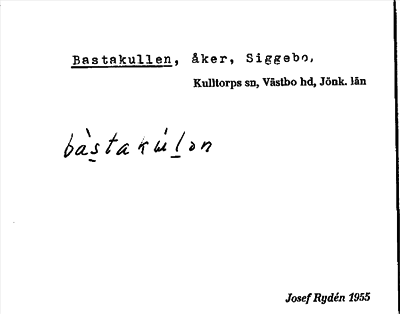 Bild på arkivkortet för arkivposten Bastakullen