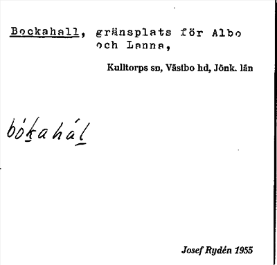 Bild på arkivkortet för arkivposten Bockahall