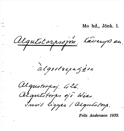 Bild på arkivkortet för arkivposten Algutstorpssjön