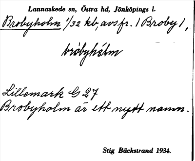 Bild på arkivkortet för arkivposten Brobyholm