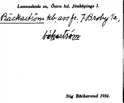 Bild på arkivkortet för arkivposten Bäckaström