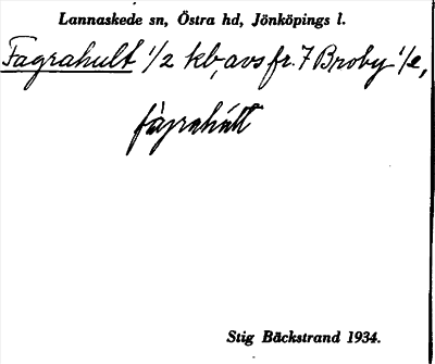 Bild på arkivkortet för arkivposten Fagrahult