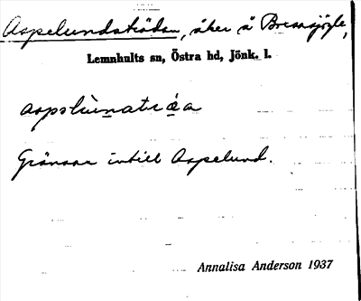 Bild på arkivkortet för arkivposten Aspelundsträdan