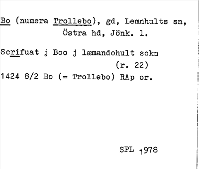 Bild på arkivkortet för arkivposten Bo (numera Trollebo)