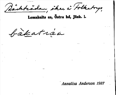 Bild på arkivkortet för arkivposten Bäckträdan