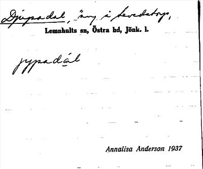 Bild på arkivkortet för arkivposten Djupadal