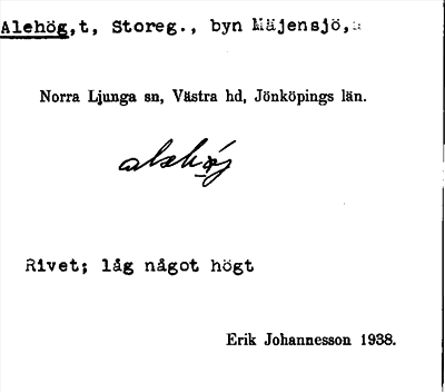Bild på arkivkortet för arkivposten Alehög