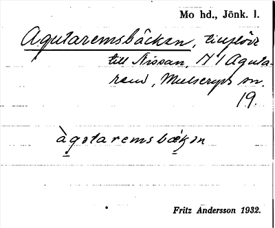 Bild på arkivkortet för arkivposten Agutaremsbäcken