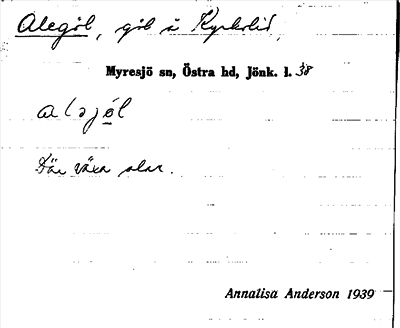 Bild på arkivkortet för arkivposten Alegöl