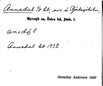 Bild på arkivkortet för arkivposten Annedal