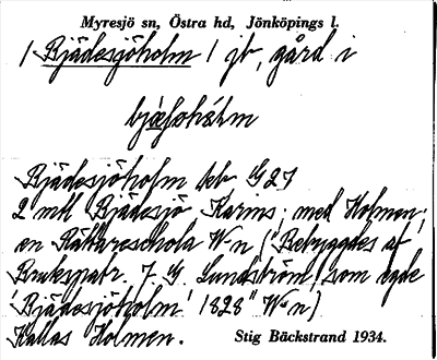 Bild på arkivkortet för arkivposten Bjädesjöholm