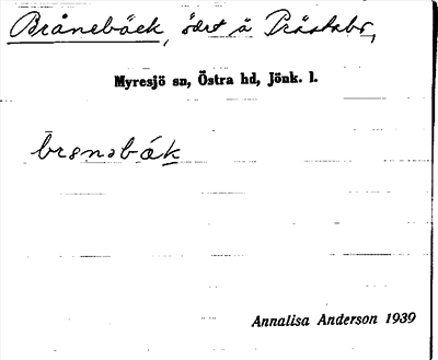Bild på arkivkortet för arkivposten Brånebäck