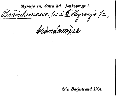 Bild på arkivkortet för arkivposten Brändamosse