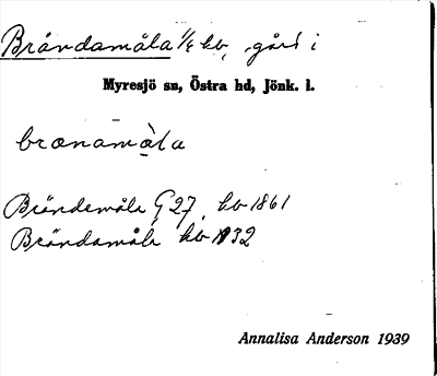 Bild på arkivkortet för arkivposten Brändamåla