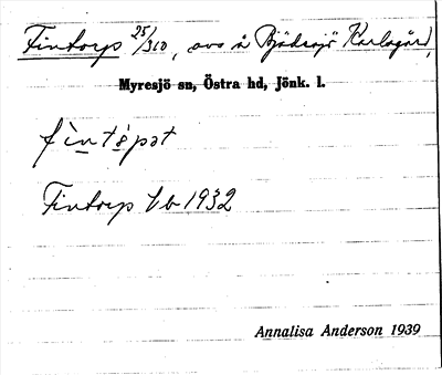 Bild på arkivkortet för arkivposten Fintorp