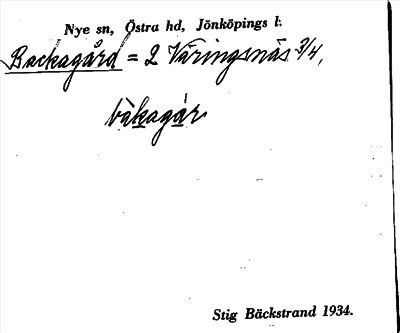 Bild på arkivkortet för arkivposten Backagård