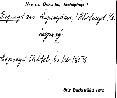 Bild på arkivkortet för arkivposten Esperyd