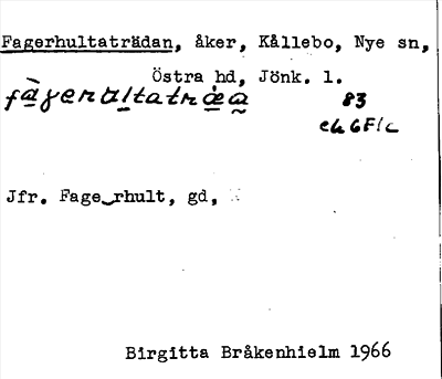 Bild på arkivkortet för arkivposten Fagerhultaträdan