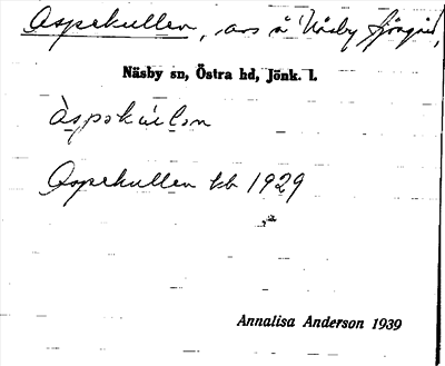 Bild på arkivkortet för arkivposten Aspekullen