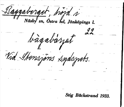 Bild på arkivkortet för arkivposten Baggaberget