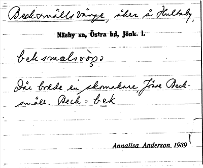 Bild på arkivkortet för arkivposten Becksmällsvånge