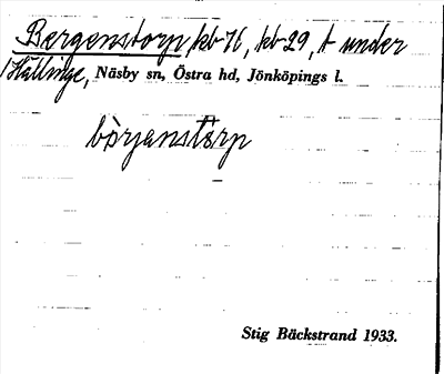 Bild på arkivkortet för arkivposten Bergenstorp