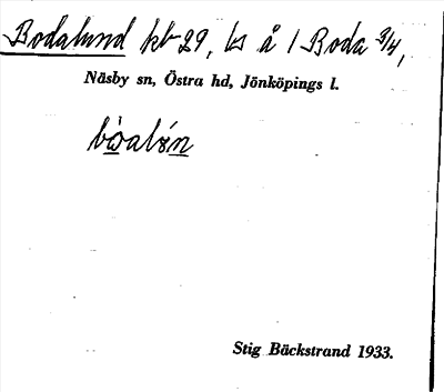 Bild på arkivkortet för arkivposten Bodalund