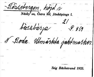 Bild på arkivkortet för arkivposten Bössebergen