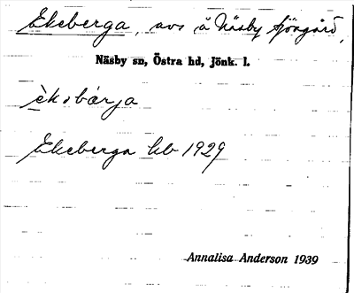 Bild på arkivkortet för arkivposten Ekeberga