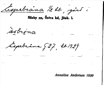 Bild på arkivkortet för arkivposten Espebråna