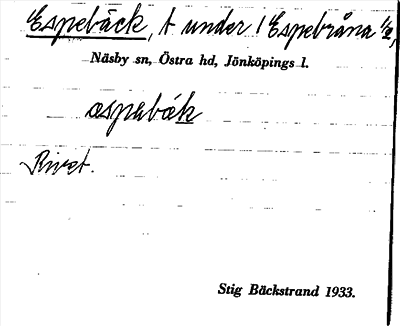 Bild på arkivkortet för arkivposten Espebäck