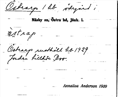 Bild på arkivkortet för arkivposten Östrarp