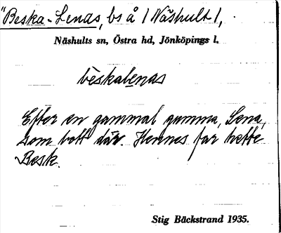 Bild på arkivkortet för arkivposten »Beska-Lenas