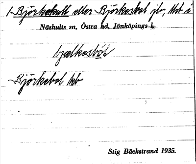 Bild på arkivkortet för arkivposten Björkekull eller Björkesbol