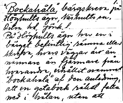 Bild på arkivkortet för arkivposten »Bockahåla»