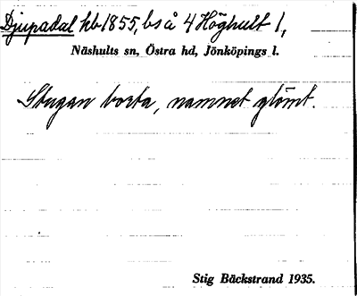 Bild på arkivkortet för arkivposten Djupadal