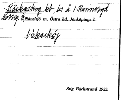 Bild på arkivkortet för arkivposten Bäckaskog