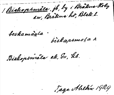 Bild på arkivkortet för arkivposten Biskopsmåla