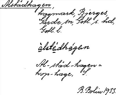 Bild på arkivkortet för arkivposten Alstädhagen