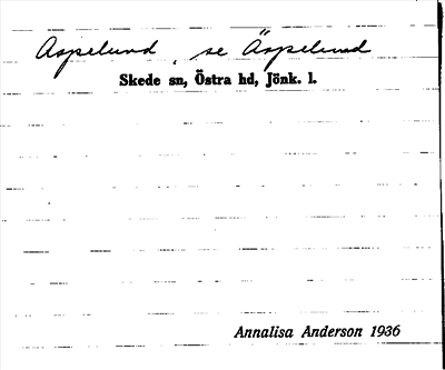 Bild på arkivkortet för arkivposten Aspelund, se Äspelund
