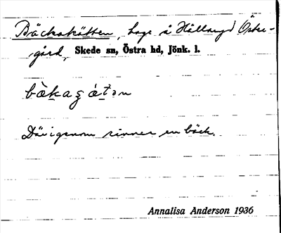Bild på arkivkortet för arkivposten Bäckakätten