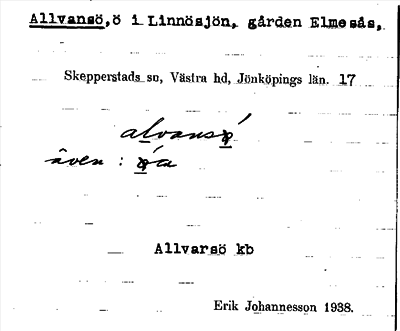 Bild på arkivkortet för arkivposten Allvansö