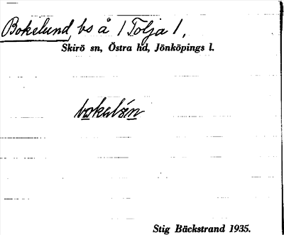 Bild på arkivkortet för arkivposten Bokelund